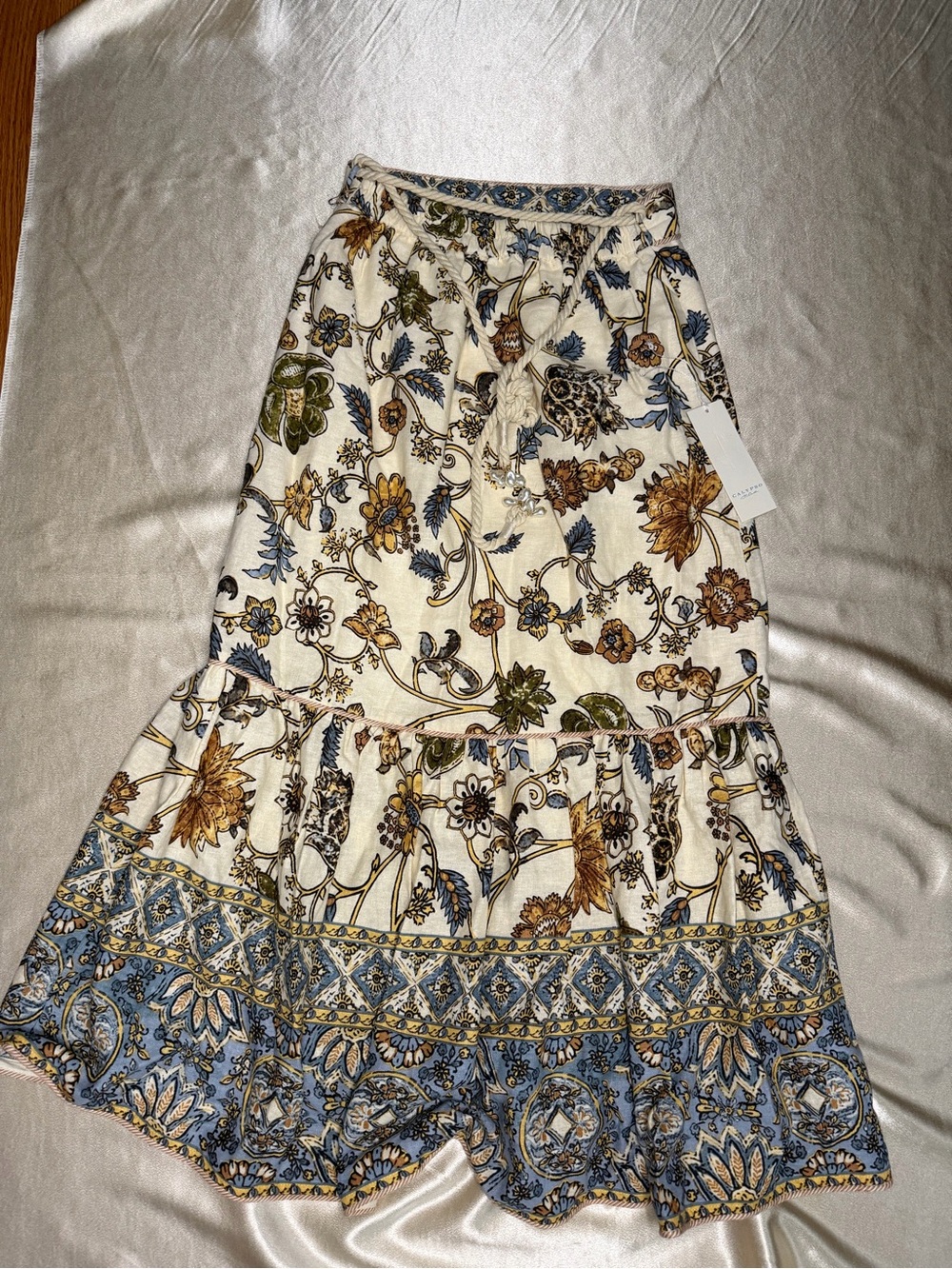 Calypso St. Barth Floral Print Linen Blend Tiered Maxi Skirt Size XS NWOT Boho